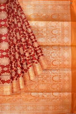 Blood red woven pure art silk sarees saree with blouse 3