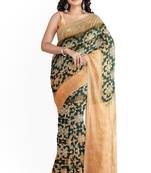 Dark green woven pure art silk sarees saree with blouse