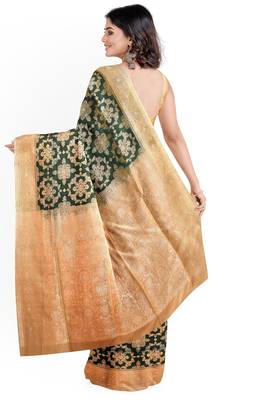 Dark green woven pure art silk sarees saree with blouse 2
