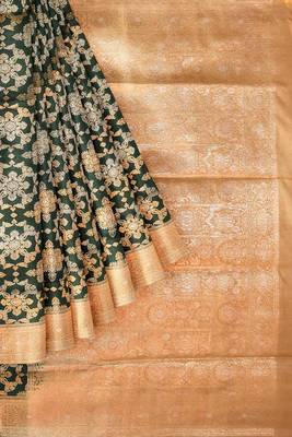 Dark green woven pure art silk sarees saree with blouse 3