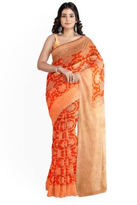Dark orange woven pure art silk sarees saree with blouse 1