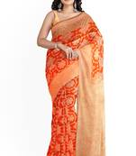 Dark orange woven pure art silk sarees saree with blouse
