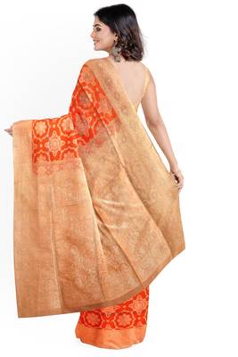 Dark orange woven pure art silk sarees saree with blouse 2