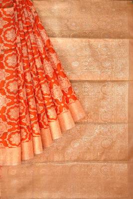 Dark orange woven pure art silk sarees saree with blouse 3