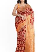 Dark blood red woven pure art silk sarees saree with blouse