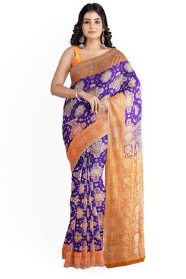 Purple woven pure art silk sarees saree with blouse 1