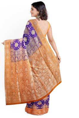 Purple woven pure art silk sarees saree with blouse 2