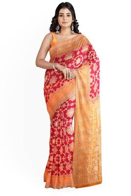 Dark rani pink woven pure art silk sarees saree with blouse 1