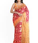 Dark rani pink woven pure art silk sarees saree with blouse