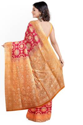 Dark rani pink woven pure art silk sarees saree with blouse 2