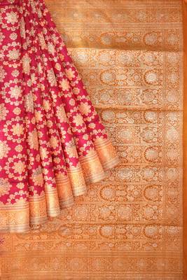 Dark rani pink woven pure art silk sarees saree with blouse 3