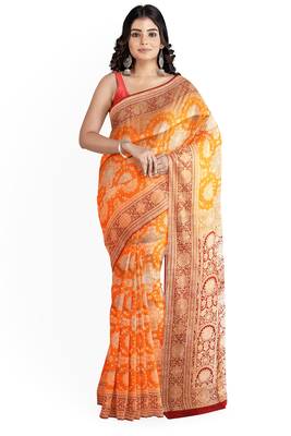 Orange woven pure art silk sarees saree with blouse 1
