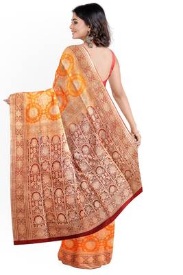 Orange woven pure art silk sarees saree with blouse 2