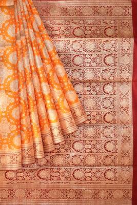 Orange woven pure art silk sarees saree with blouse 3