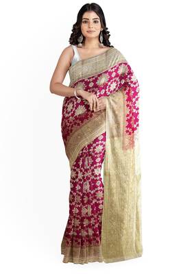 Magenta woven pure art silk sarees saree with blouse 1