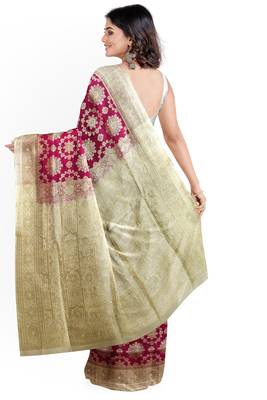 Magenta woven pure art silk sarees saree with blouse 2
