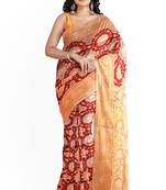 Dark blood red woven pure art silk sarees saree with blouse
