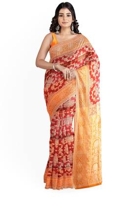 Blood red woven pure art silk sarees saree with blouse 1