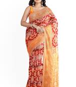 Blood red woven pure art silk sarees saree with blouse