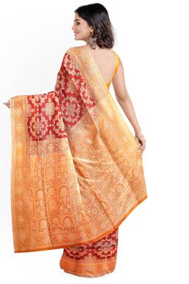 Blood red woven pure art silk sarees saree with blouse 2