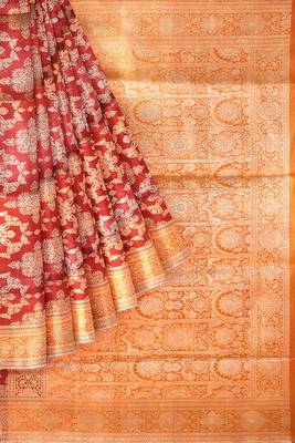 Blood red woven pure art silk sarees saree with blouse 3