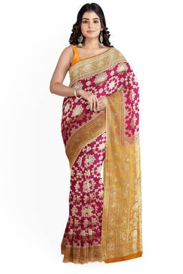 Dark rani pink woven pure art silk sarees saree with blouse 1