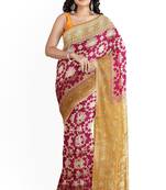 Dark rani pink woven pure art silk sarees saree with blouse