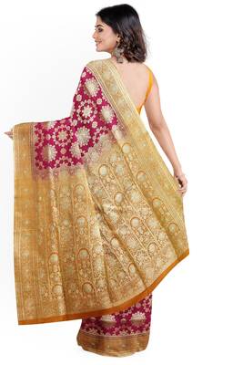 Dark rani pink woven pure art silk sarees saree with blouse 2