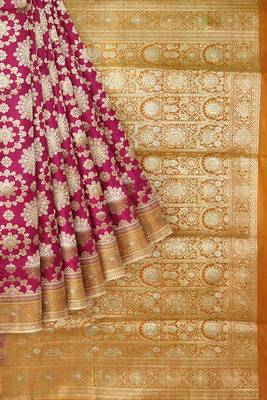 Dark rani pink woven pure art silk sarees saree with blouse 3