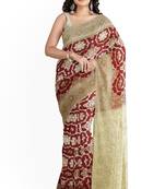 Dark blood red woven pure art silk sarees saree with blouse