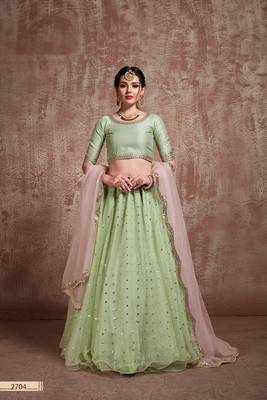 Light-green embroidered net semi stitched lehenga 1
