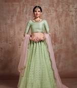 Light-green embroidered net semi stitched lehenga