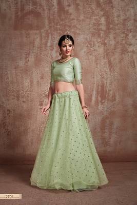 Light-green embroidered net semi stitched lehenga 4