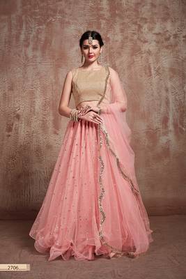 Baby-pink embroidered net semi stitched lehenga 1