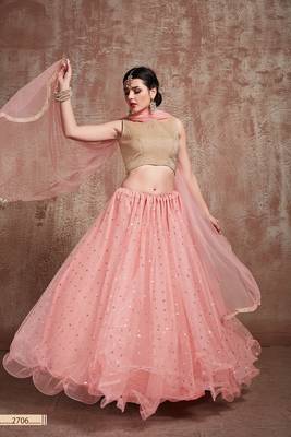 Baby-pink embroidered net semi stitched lehenga 2