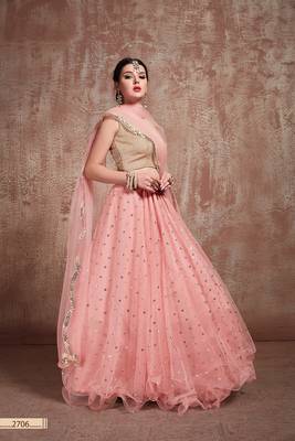 Baby-pink embroidered net semi stitched lehenga 3