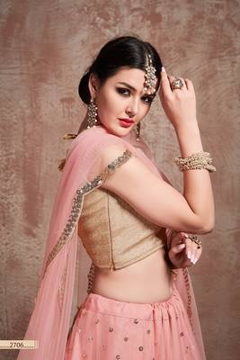 Baby-pink embroidered net semi stitched lehenga 4