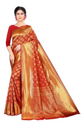Red kota silk with rich pallu woven saree with blouse 1