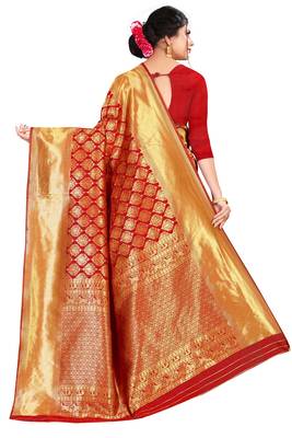 Red kota silk with rich pallu woven saree with blouse 2