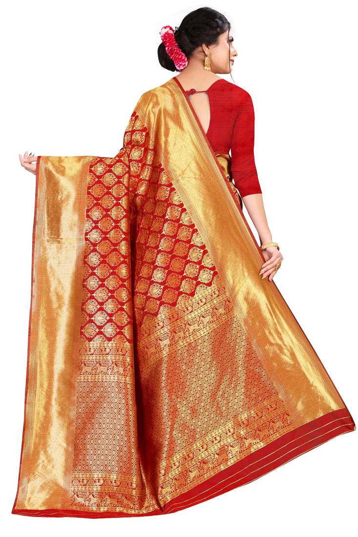 Red kota silk with rich pallu woven saree with blouse