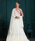 White embroidered georgette semi stitched lehenga