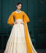 White embroidered georgette semi stitched lehenga