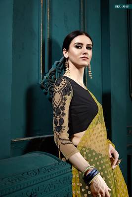 Black embroidered georgette semi stitched lehenga 4