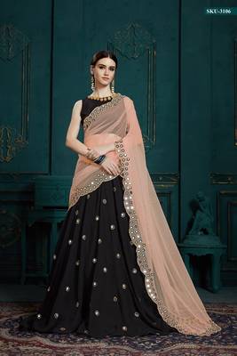 Black embroidered georgette semi stitched lehenga 1
