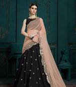 Black embroidered georgette semi stitched lehenga