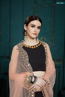 Navy-blue embroidered georgette semi stitched lehenga 2