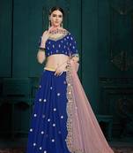 Navy-blue embroidered georgette semi stitched lehenga