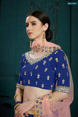 Navy-blue embroidered georgette semi stitched lehenga 3