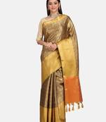VASTRANAND  Brown & Gold-Toned Silk Blend Woven Design Kanjeevaram Saree