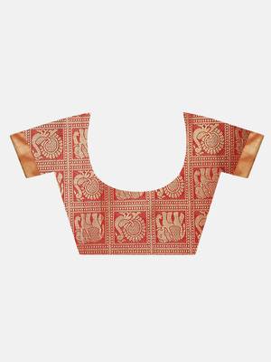 VASTRANAND  Brown & Gold-Toned Silk Blend Woven Design Kanjeevaram Saree 5